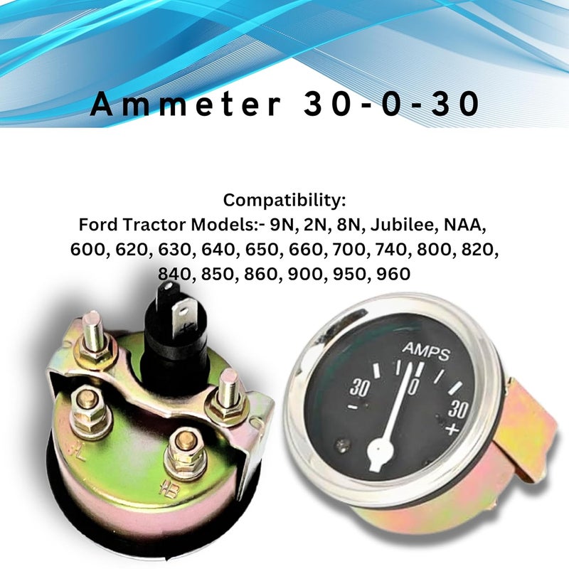 VR Autopedia Amp Meter Oil Pressure Gauge kit (30-0-30, 0-80 PSI) with 2" Chrome Bezel for Ford Tractor 2N 8N 9N NAA 601 70 801 901 2000 4000 | FD Instrument Gauge Cluster - Image 2